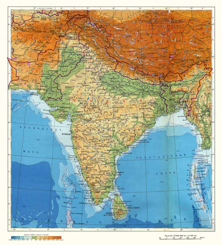 Карта рельефа индии