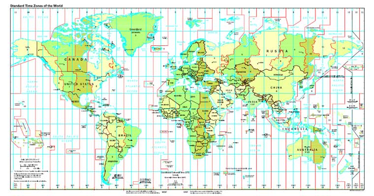 карта часовых поясов мира